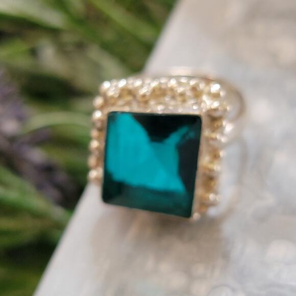 Teal Stone Statement rings, Sterling Silver Ring 0.72 Inch Stone, Size 8.75 - Picture 9 of 10